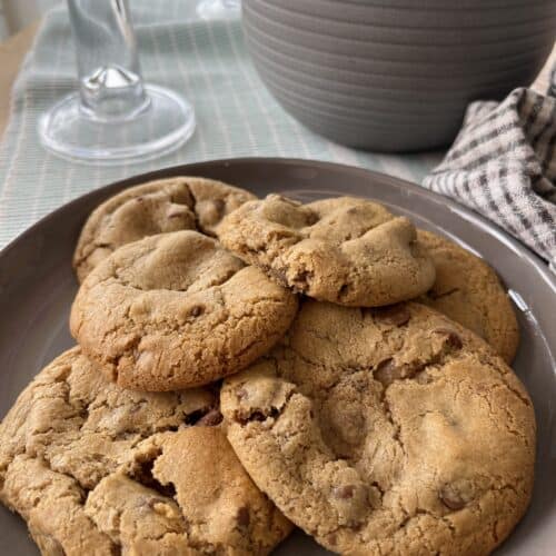 warm chocolate chip cinnamon cookies in a plate