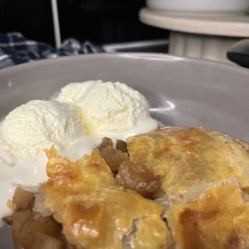 gluten free, vegan, apple pie with vanilla ice cream