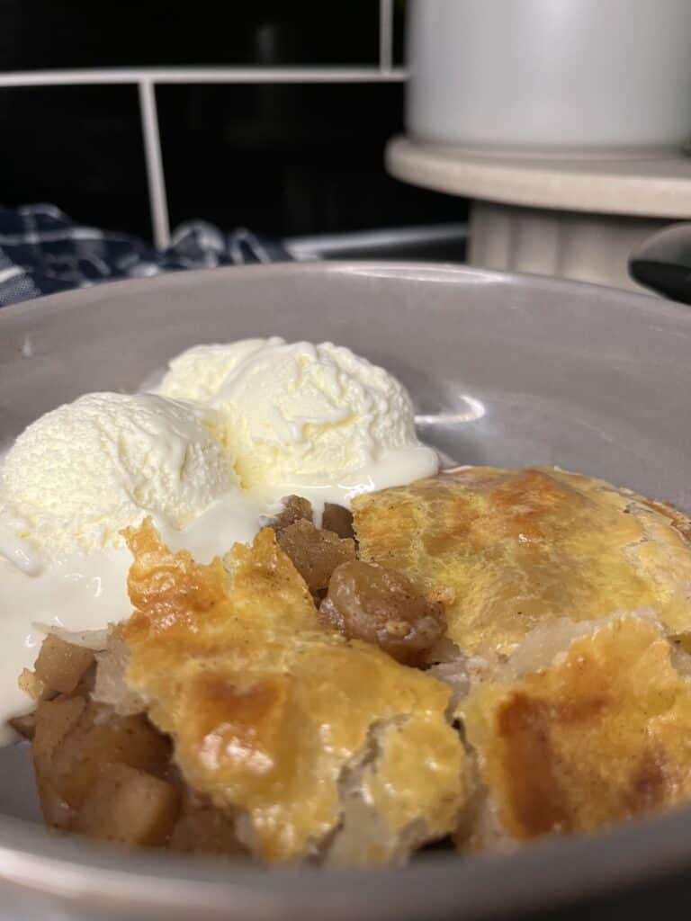 gluten free, vegan, apple pie with vanilla ice cream