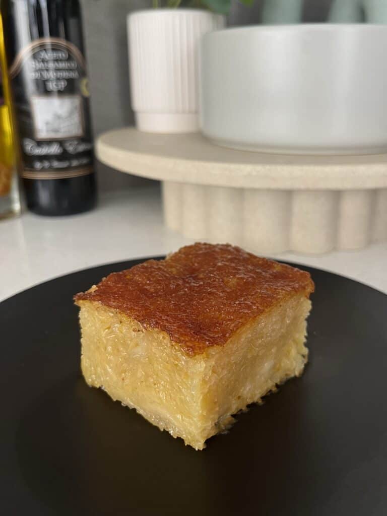 traditional greek orange cake portokalopita, with cinnamon sugar syrup