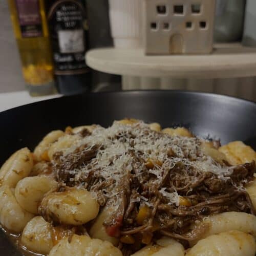 beef short rib slow cooked ragu in a tomato based sauce with gnocchi