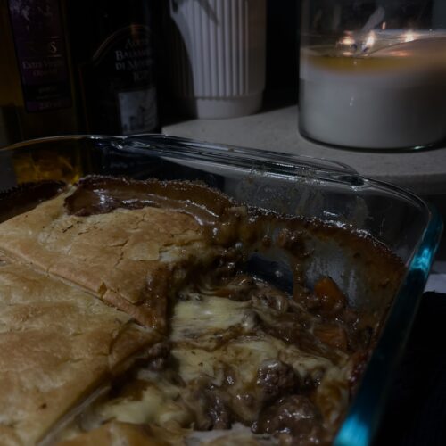 beef mince and cheese pie with flakey pastry